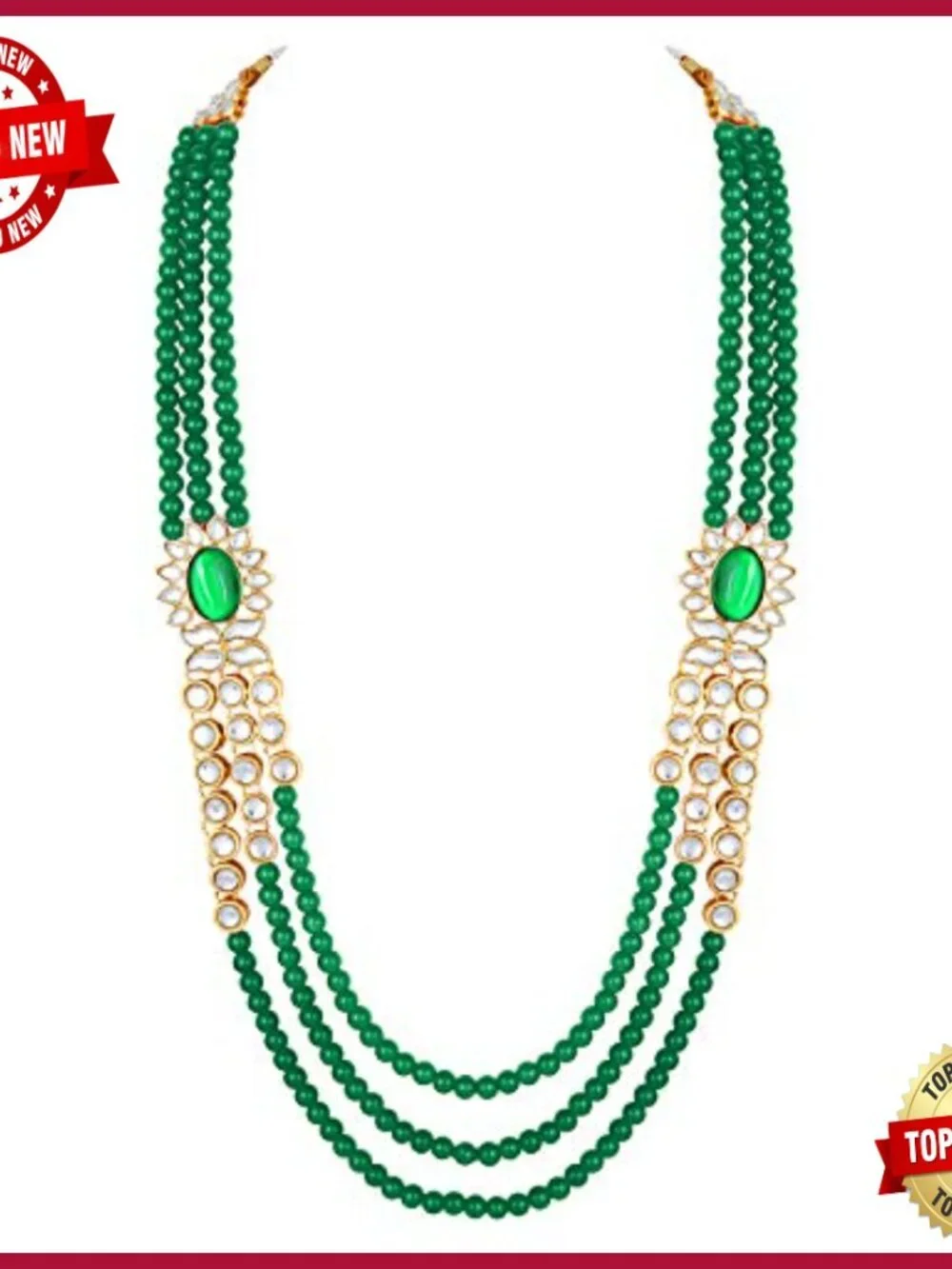 3-Layer Beaded Necklace & Earring Set - Traditional Indian Jewellery